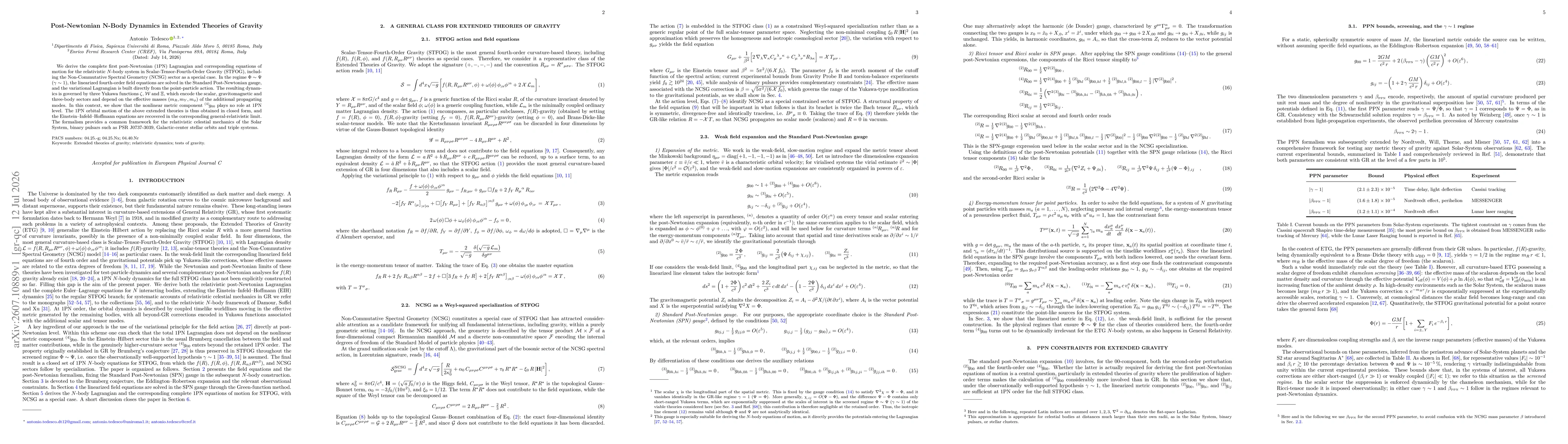 Thumbnail for Post-Newtonian N-Body Dynamics in Extended Theories of Gravity