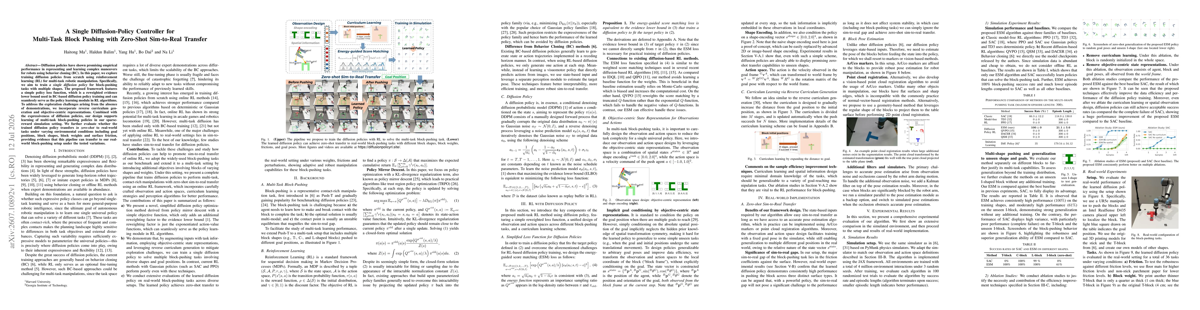Thumbnail for A Single Diffusion-Policy Controller for Multi-Task Block Pushing with Zero-Shot Sim-to-Real Transfer