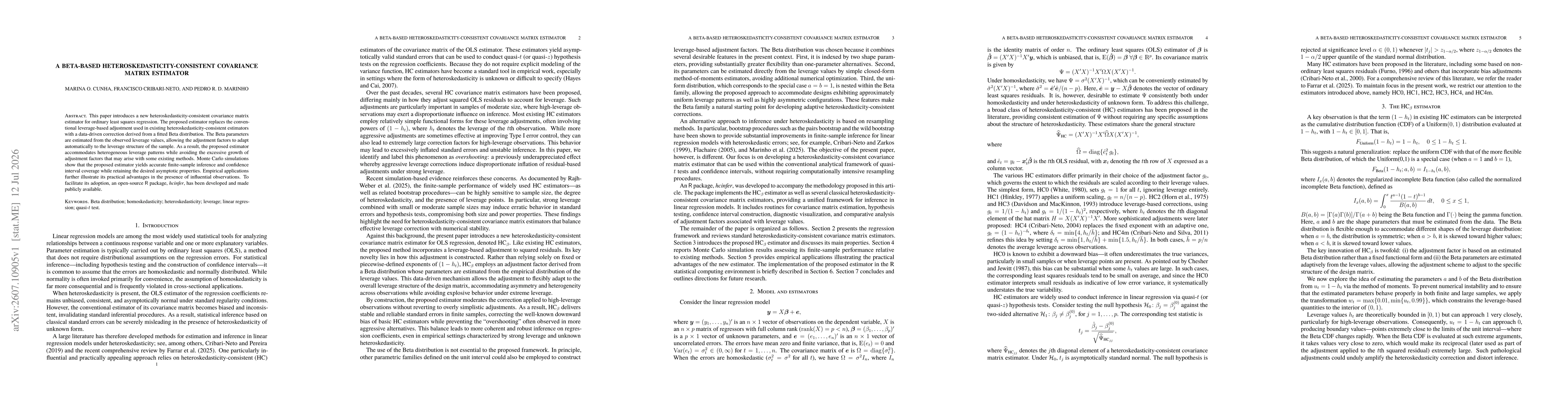 Thumbnail for A Beta-Based Heteroskedasticity-Consistent Covariance Matrix Estimator