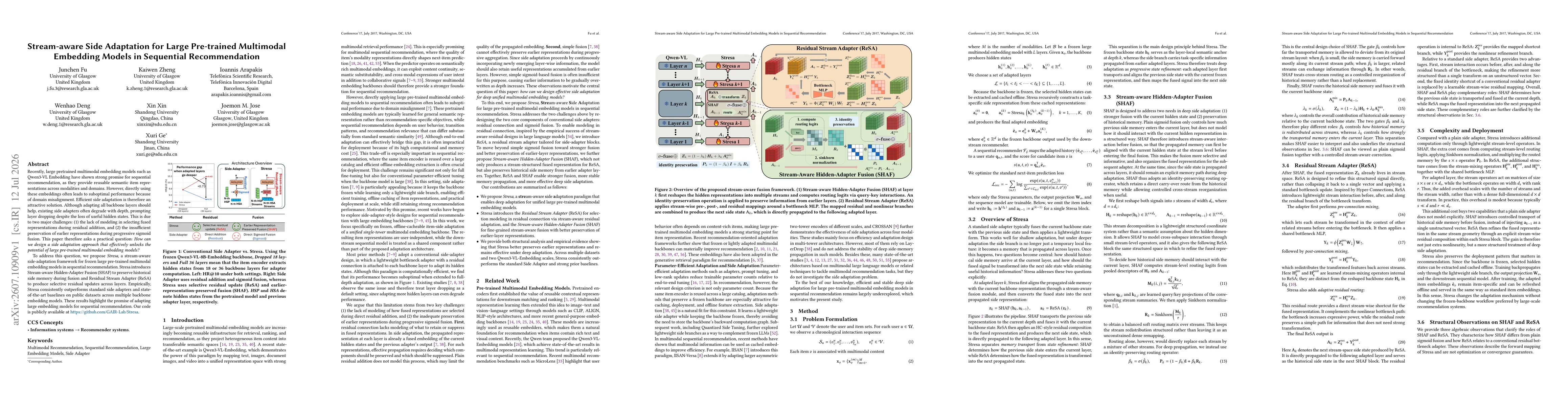 Thumbnail for Stream-aware Side Adaptation for Large Pre-trained Multimodal Embedding Models in Sequential Recommendation