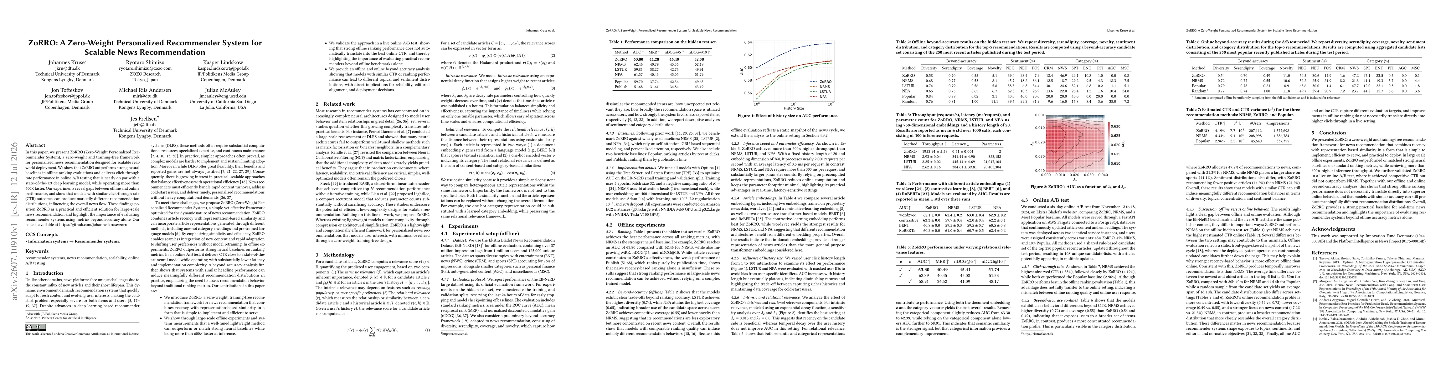 Thumbnail for ZoRRO: A Zero-Weight Personalized Recommender System for Scalable News Recommendation