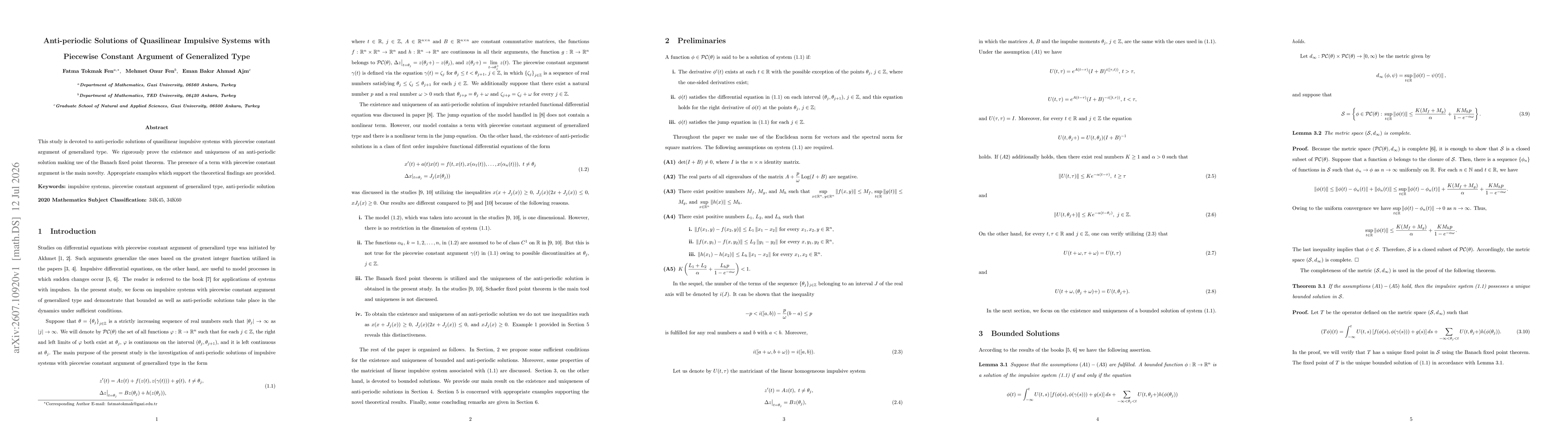 Thumbnail for Anti-periodic Solutions of Quasilinear Impulsive Systems with Piecewise Constant Argument of Generalized Type