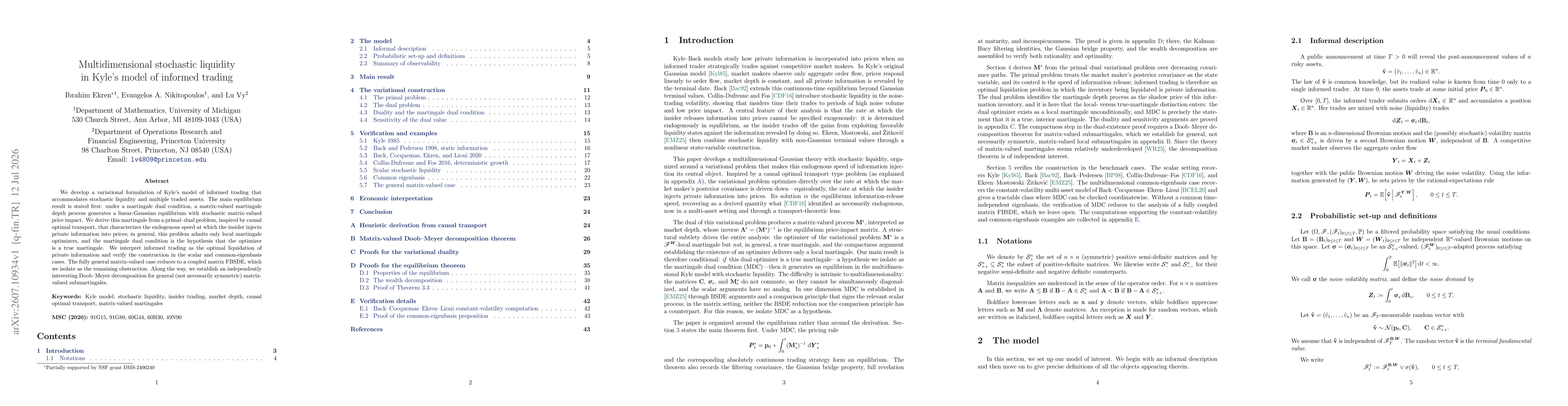 Thumbnail for Multidimensional stochastic liquidity in Kyle's model of informed trading
