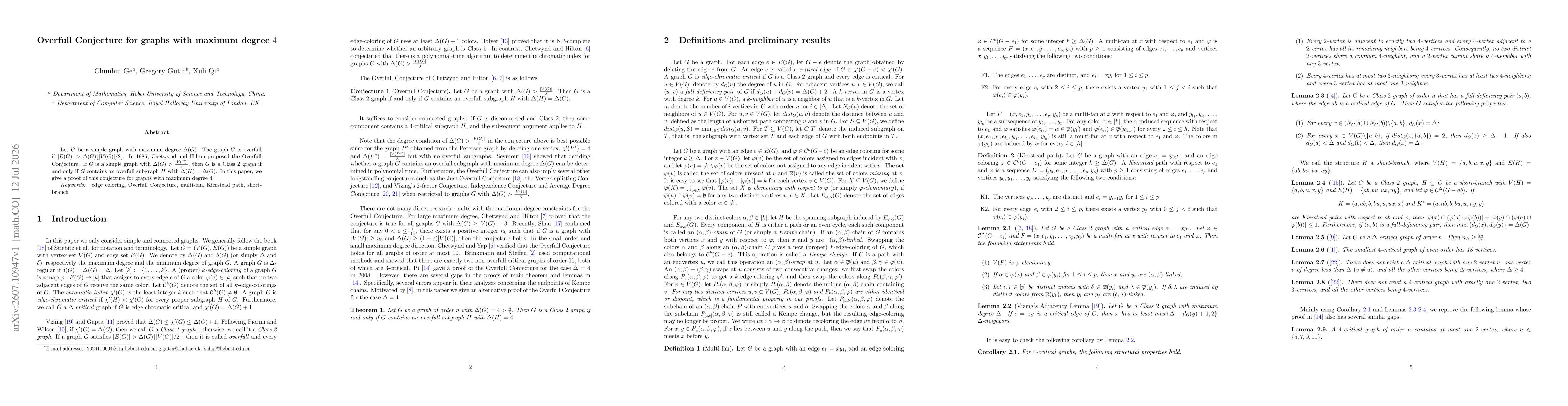 Thumbnail for Overfull Conjecture for graphs with maximum degree 4