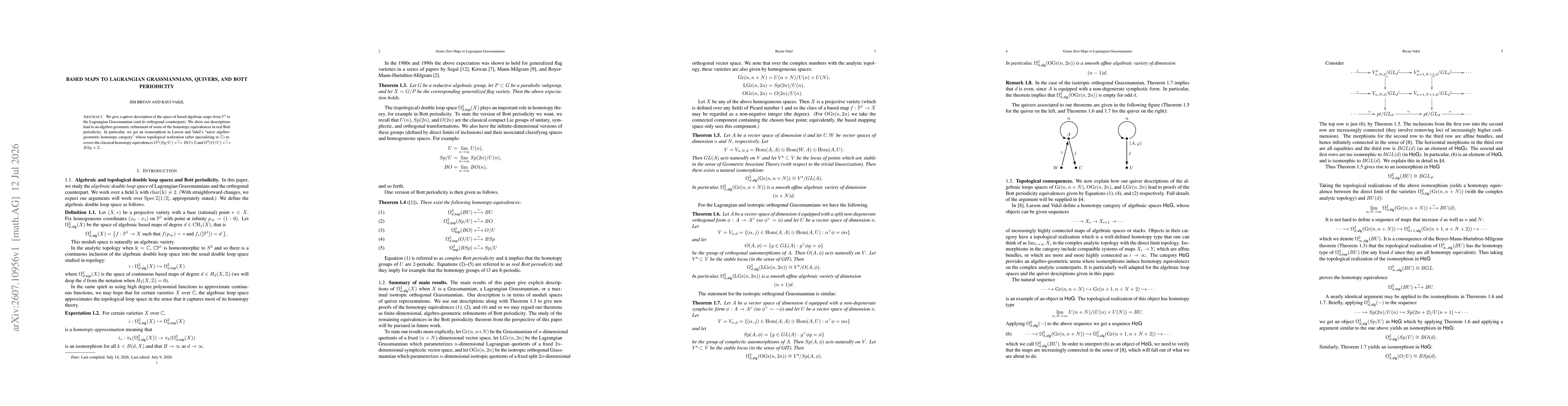 Thumbnail for Based maps to Lagrangian Grassmannians, Quivers, and Bott Periodicity