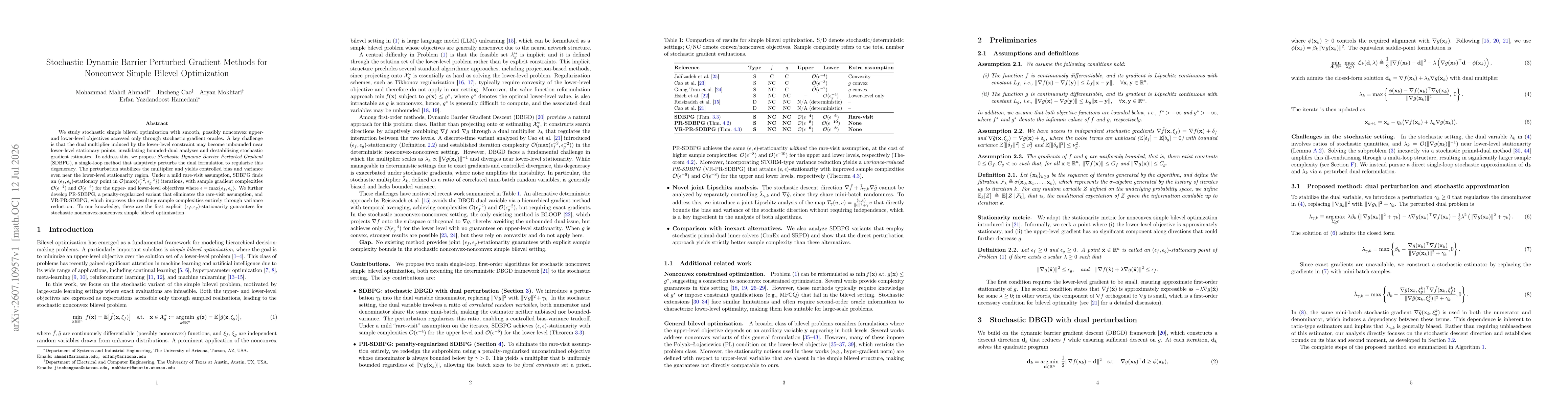 Thumbnail for Stochastic Dynamic Barrier Perturbed Gradient Methods for Nonconvex Simple Bilevel Optimization
