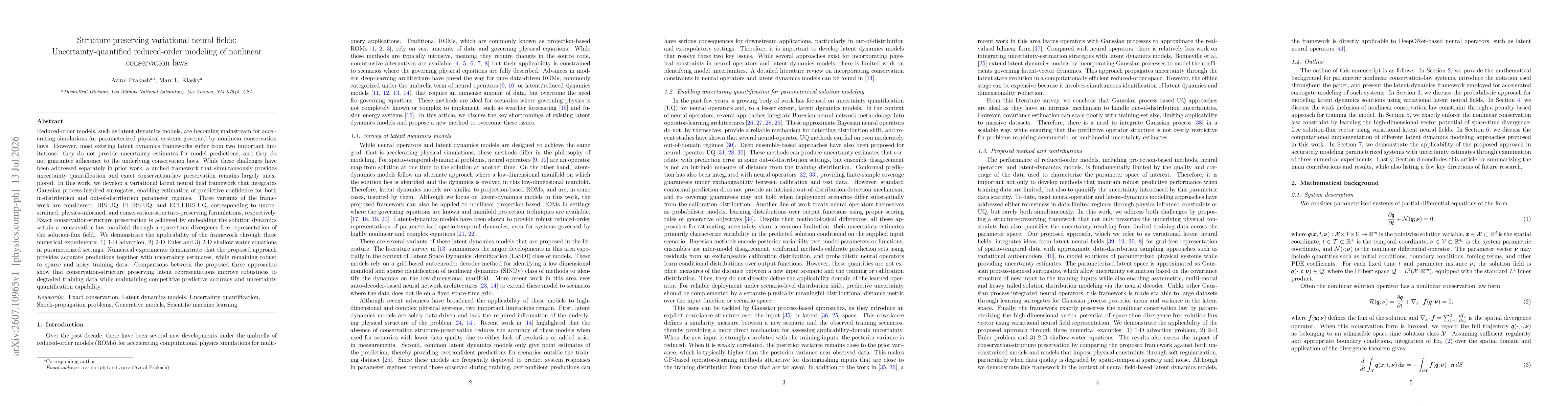 Thumbnail for Structure-preserving variational neural fields: Uncertainty-quantified reduced-order modeling of nonlinear conservation laws