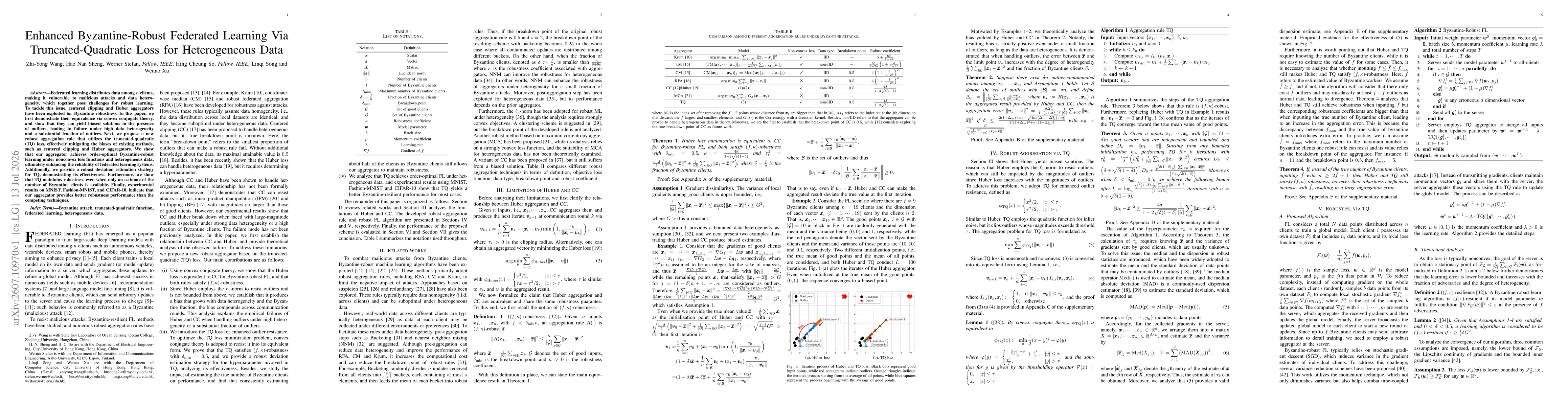 Thumbnail for Enhanced Byzantine-Robust Federated Learning Via Truncated-Quadratic Loss for Heterogeneous Data