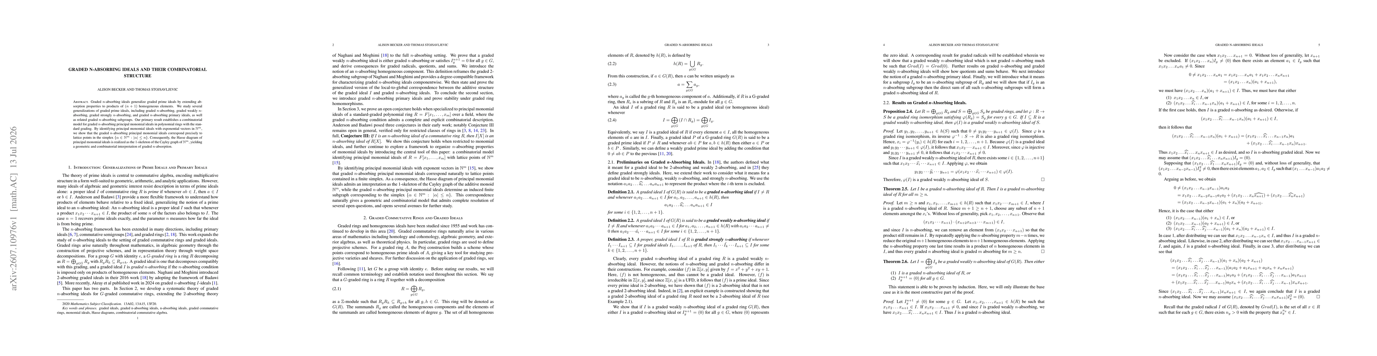 Thumbnail for Graded n-Absorbing Ideals and their Combinatorial Structure