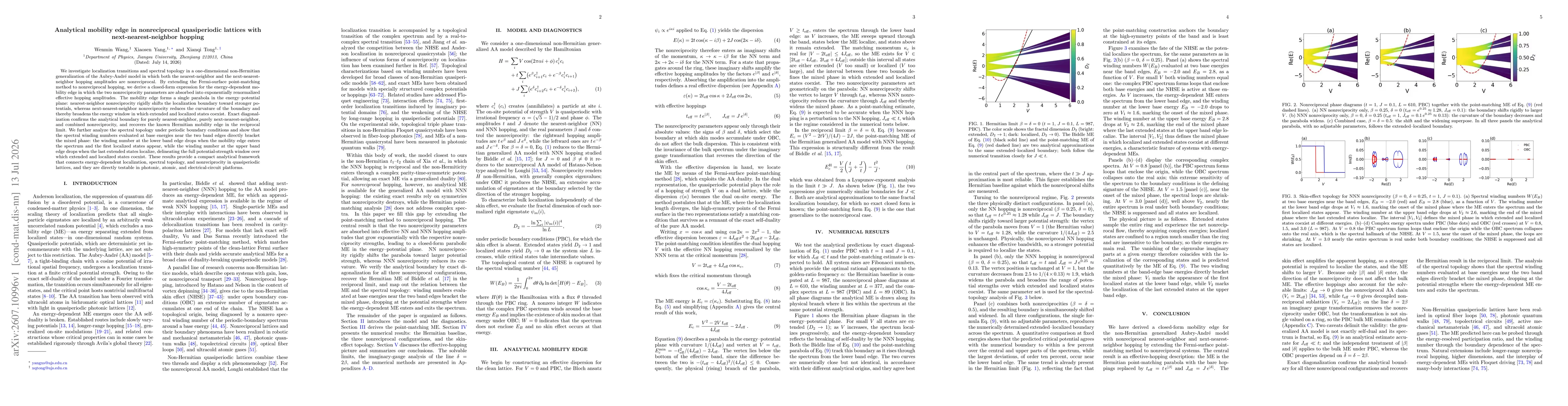 Thumbnail for Analytical mobility edge in nonreciprocal quasiperiodic lattices with next-nearest-neighbor hopping
