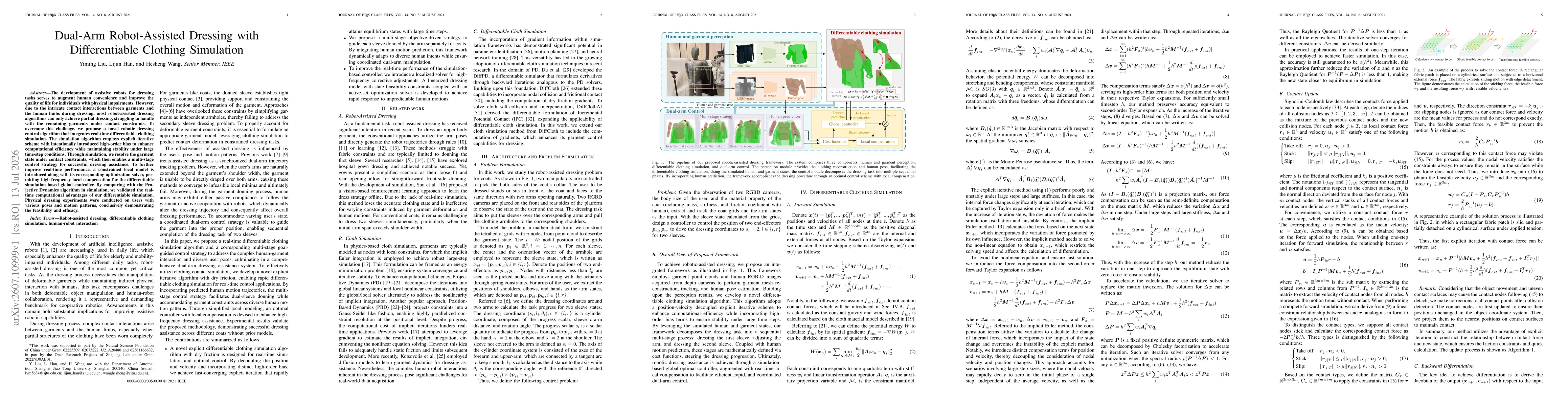 Thumbnail for Wearing A Coat: Dual-Arm Robot-Assisted Dressing with Differentiable Clothing Simulation