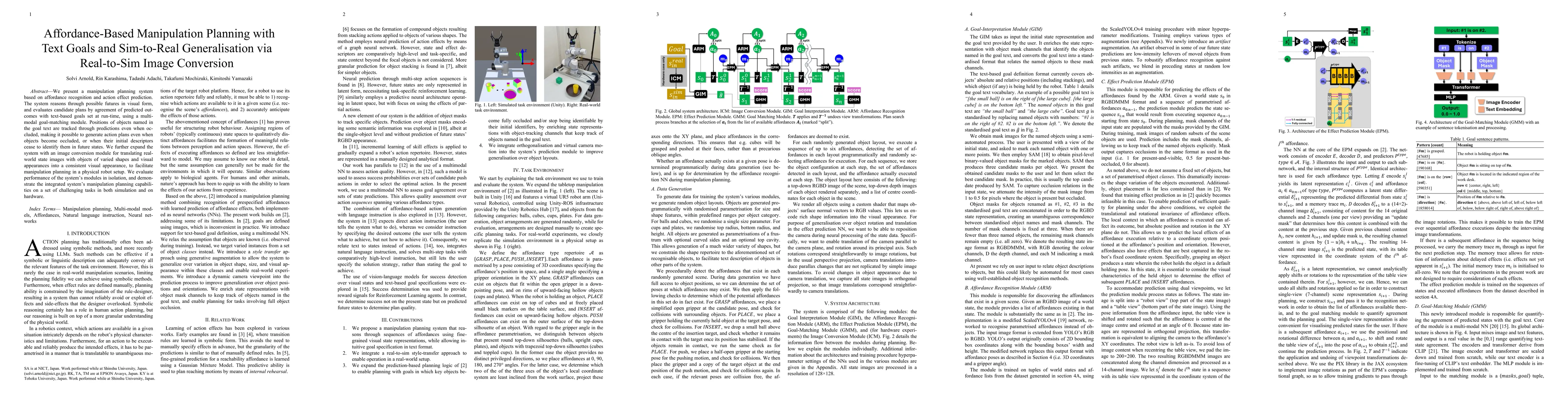 Thumbnail for Affordance-Based Manipulation Planning with Text Goals and Sim-to-Real Generalisation via Real-to-Sim Image Conversion