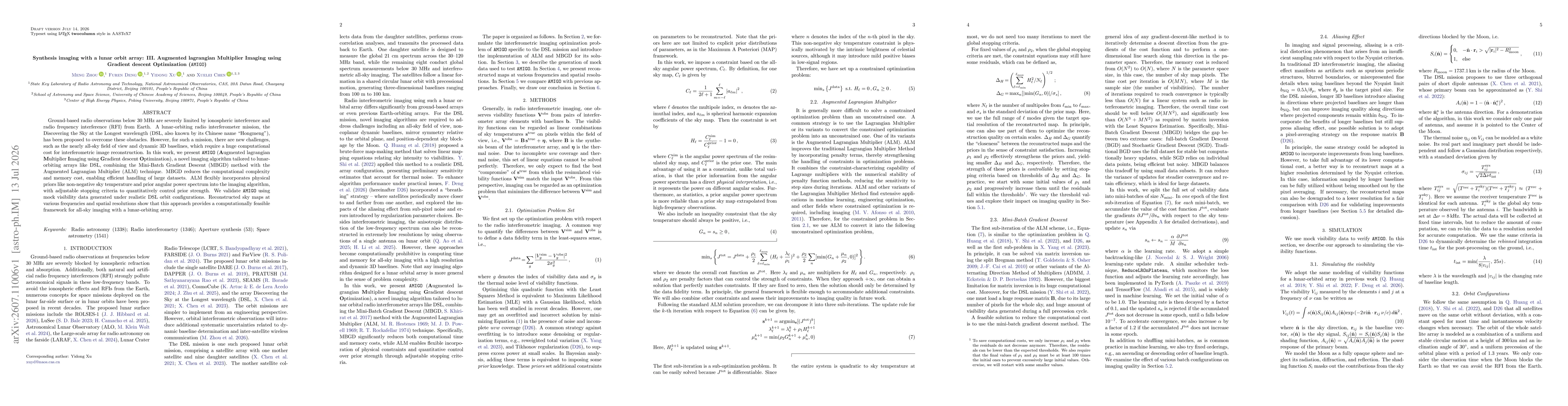 Thumbnail for Synthesis imaging with a lunar orbit array: III. Augmented lagrangian Multiplier Imaging using Gradient descent Optimization (AMIGO)