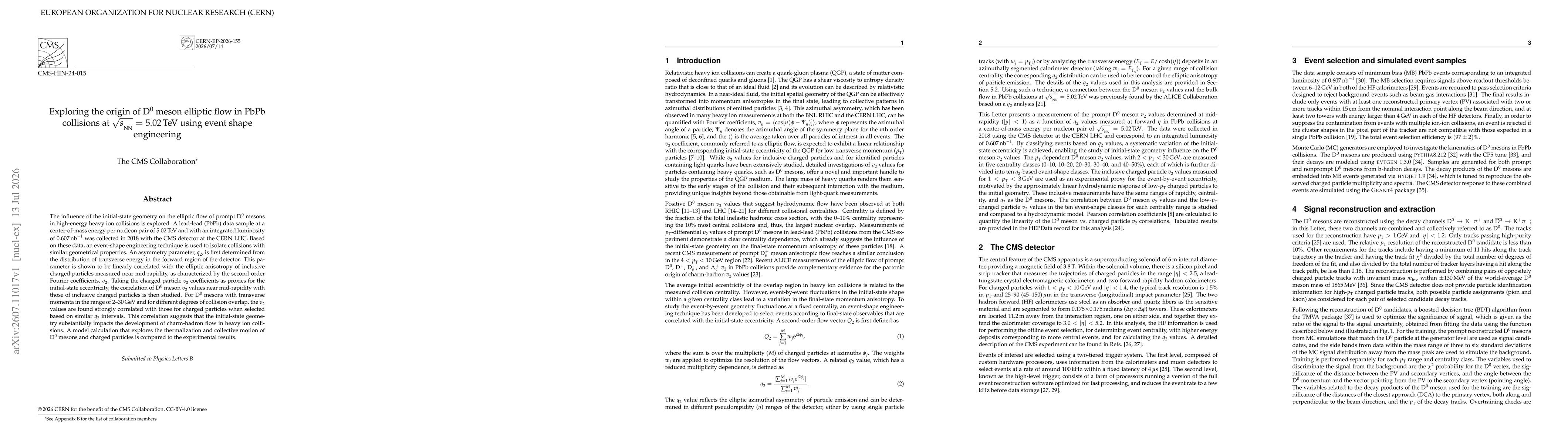 Thumbnail for Exploring the origin of D$^0$ meson elliptic flow in PbPb collisions at $\sqrt{s_\mathrm{NN}}$ = 5.02 TeV using event shape engineering