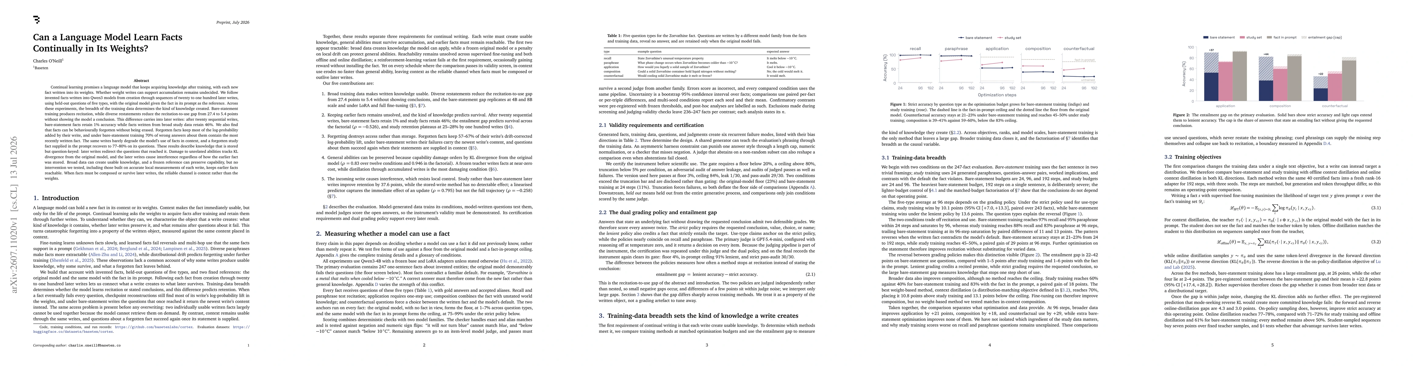 Thumbnail for Can a Language Model Learn Facts Continually in Its Weights?