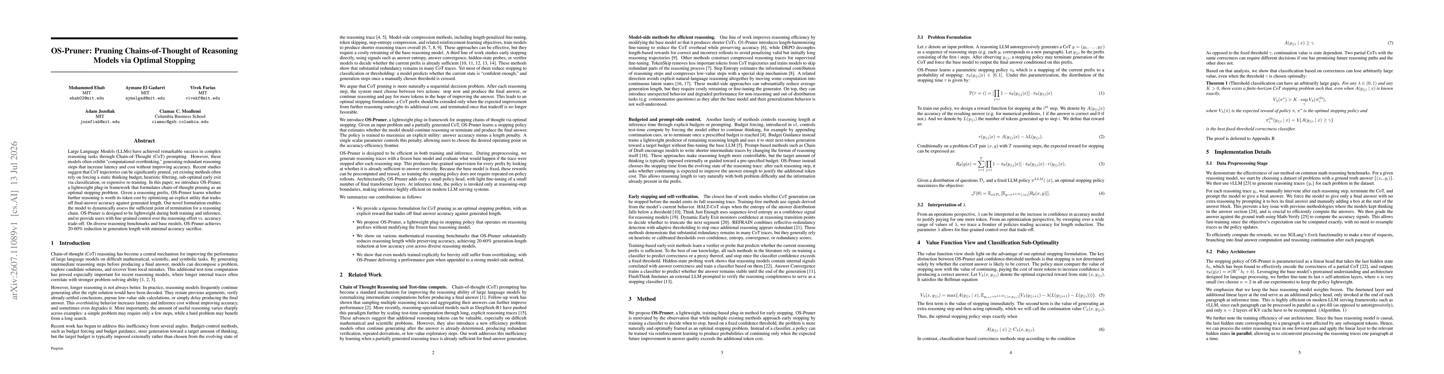 Thumbnail for OS-Pruner: Pruning Chains-of-Thought of Reasoning Models via Optimal Stopping
