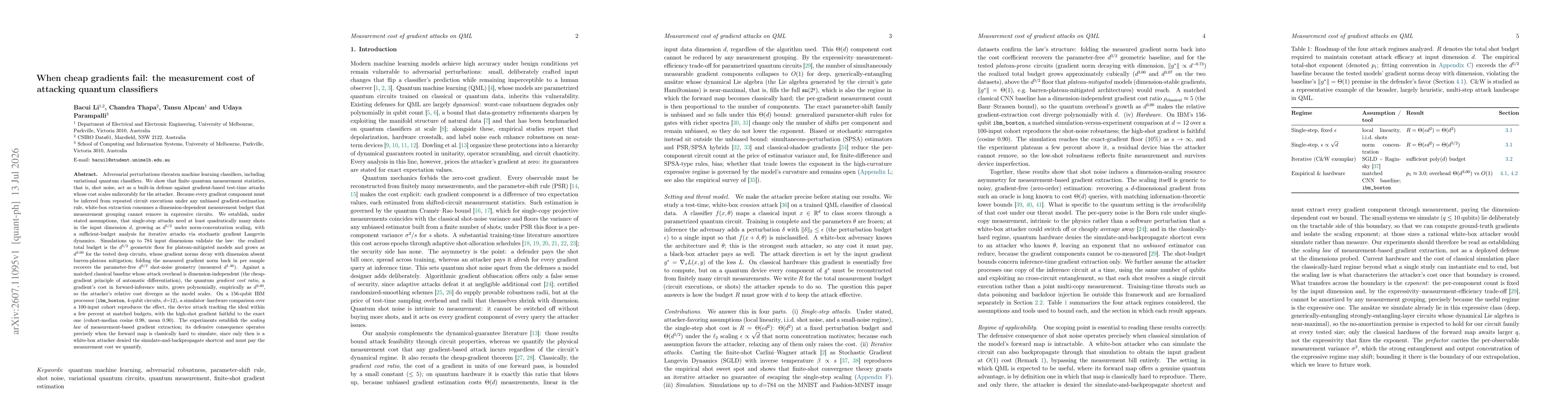 Thumbnail for When cheap gradients fail: the measurement cost of attacking quantum classifiers