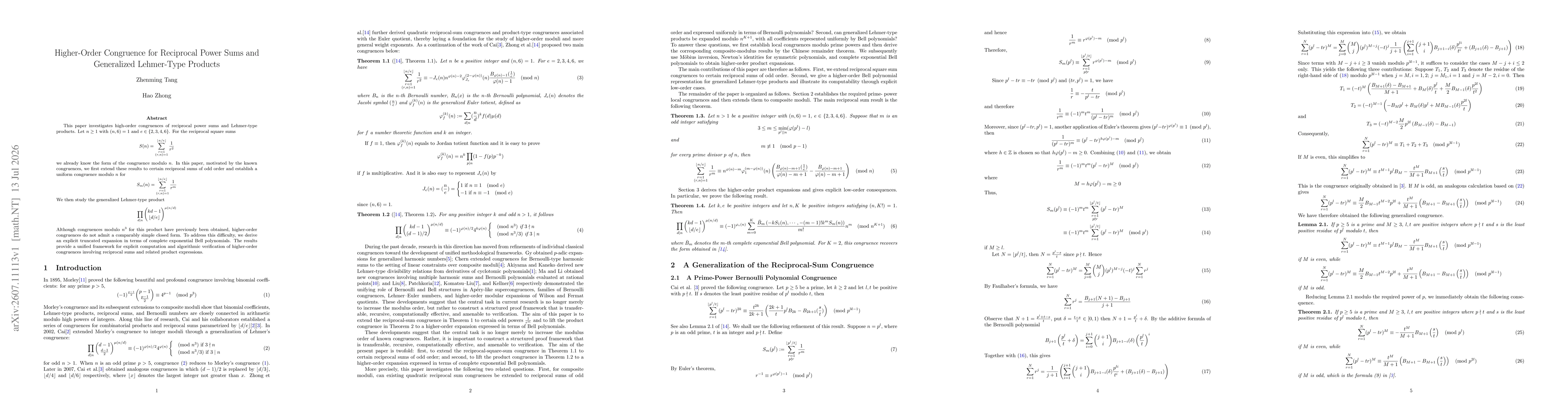 Thumbnail for Higher-Order Congruence for Reciprocal Power Sums and Generalized Lehmer-Type Products