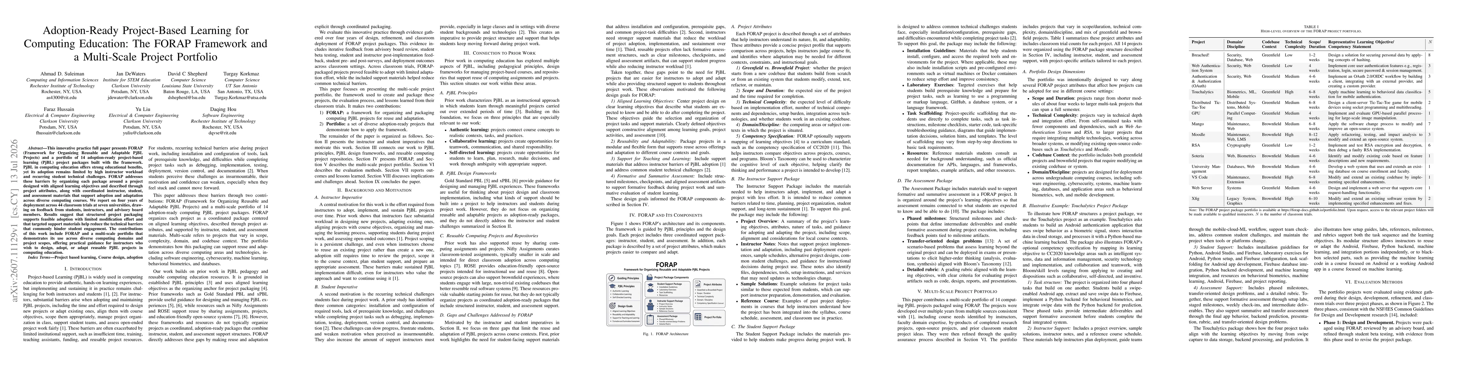 Thumbnail for Adoption-Ready Project-Based Learning for Computing Education: The FORAP Framework and a Multi-Scale Project Portfolio