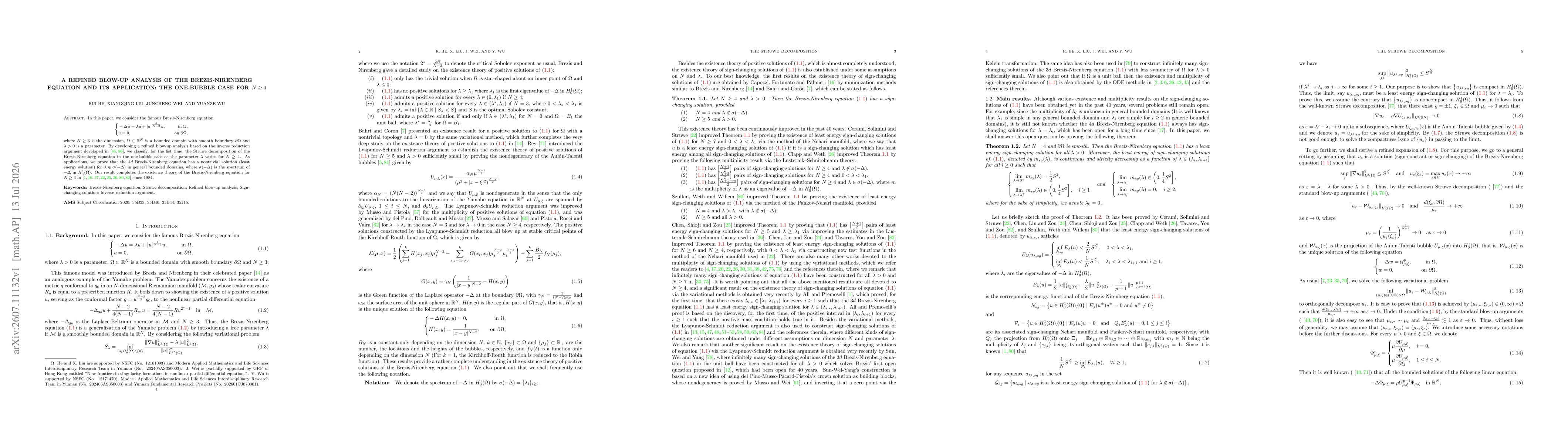 Thumbnail for A refined blow-up analysis of the Brezis-Nirenberg equation and its application: The one-bubble case for $N\geq4$