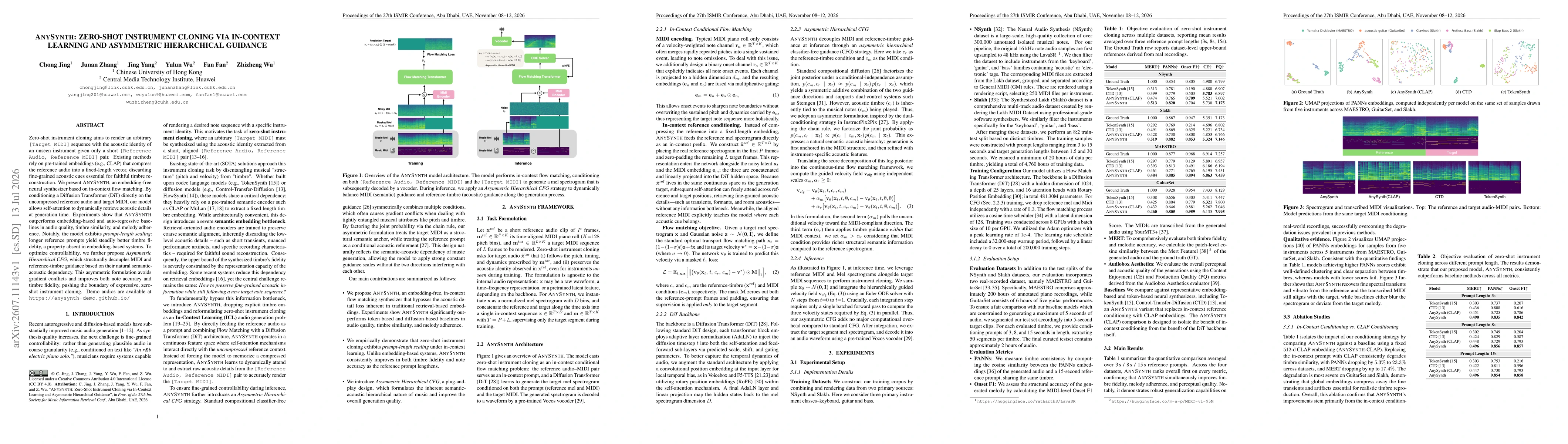 Thumbnail for Anysynth:Zero-Shot Instrument Cloning via In-Context Learning and Asymmetric Hierarchical Guidance
