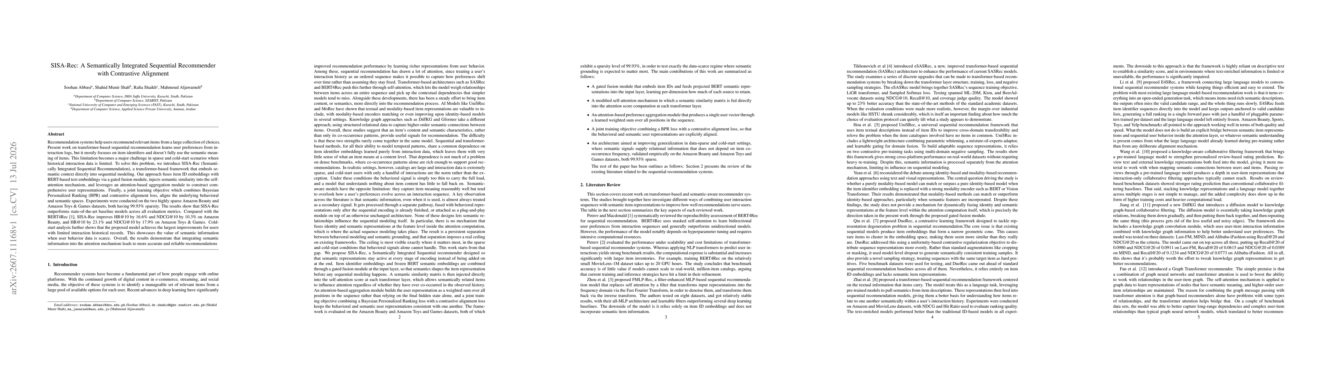 Thumbnail for SISA-Rec: A Semantically Integrated Sequential Recommender with Contrastive Alignment