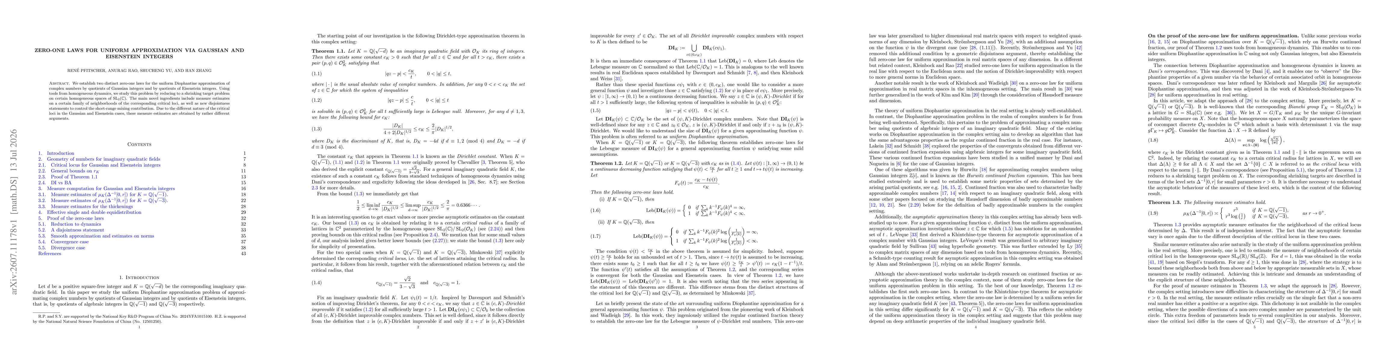 Thumbnail for Zero-one laws for uniform approximation via Gaussian and Eisenstein integers