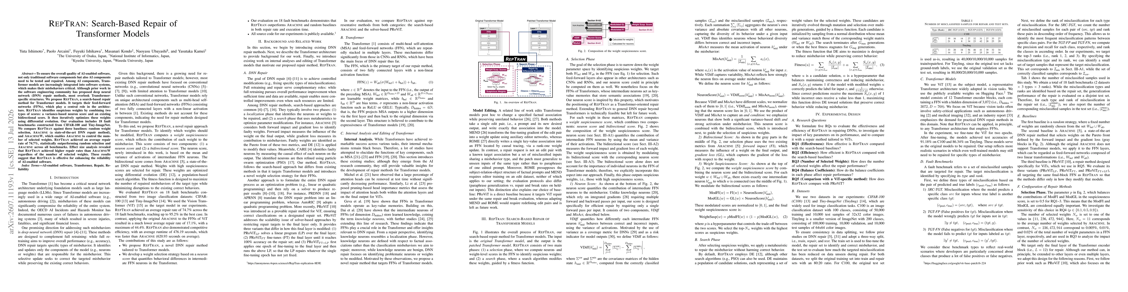 Thumbnail for RepTran: Search-Based Repair of Transformer Models