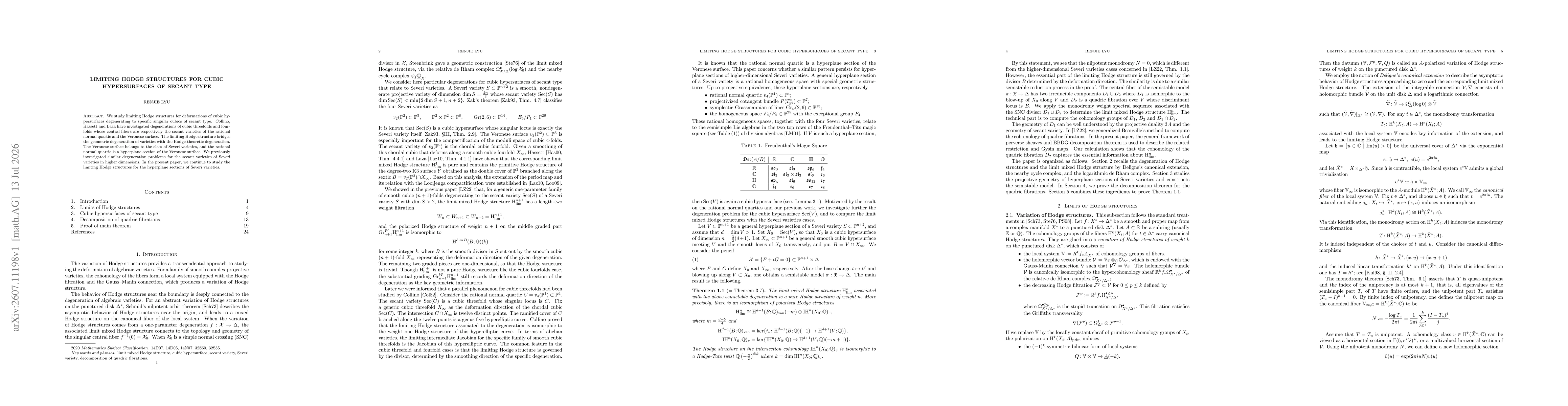 Thumbnail for Limiting Hodge Structures for Cubic Hypersurfaces of Secant Type