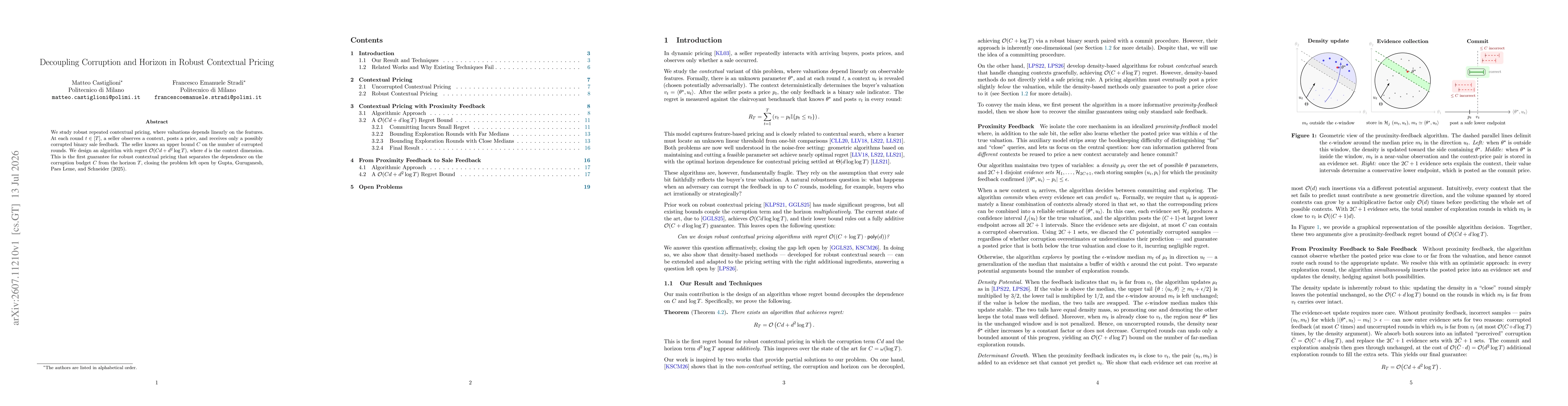 Thumbnail for Decoupling Corruption and Horizon in Robust Contextual Pricing