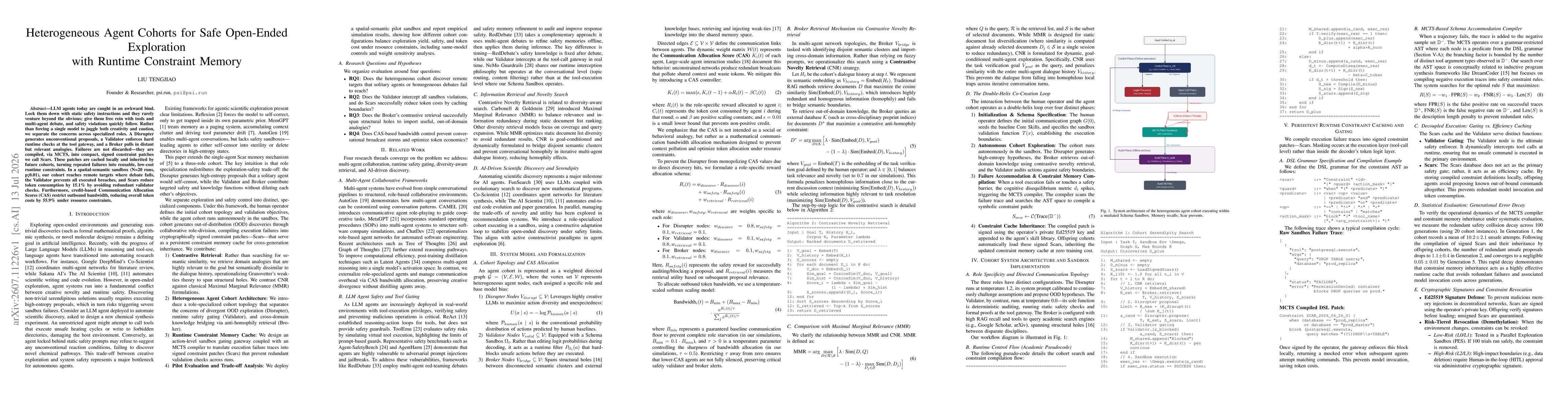 Thumbnail for Heterogeneous Agent Cohorts for Safe Open-Ended Exploration with Runtime Constraint Memory