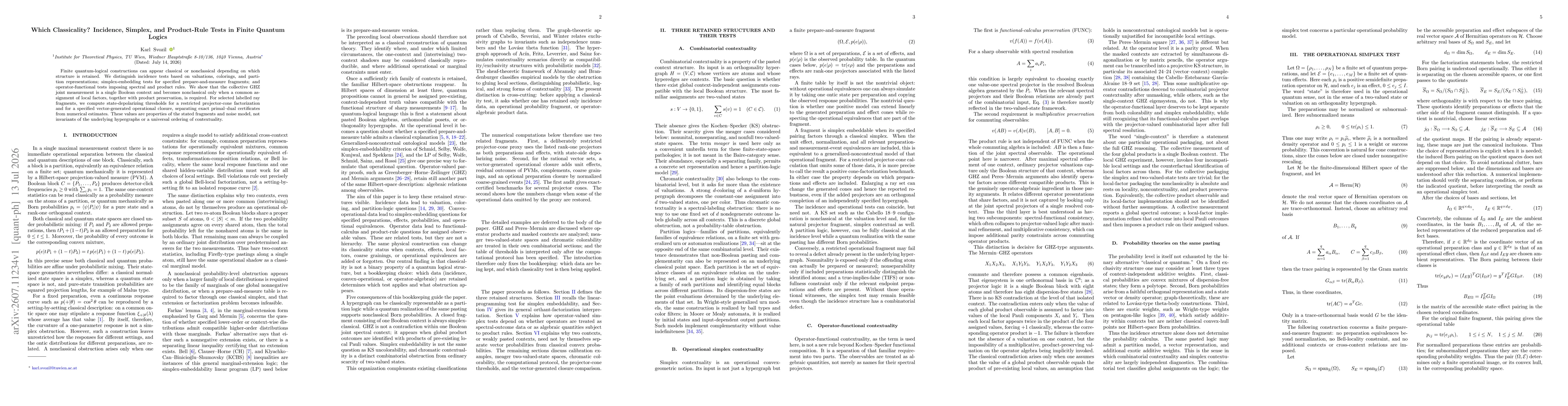 Thumbnail for Which Classicality? Incidence, Simplex, and Product-Rule Tests in Finite Quantum Logics
