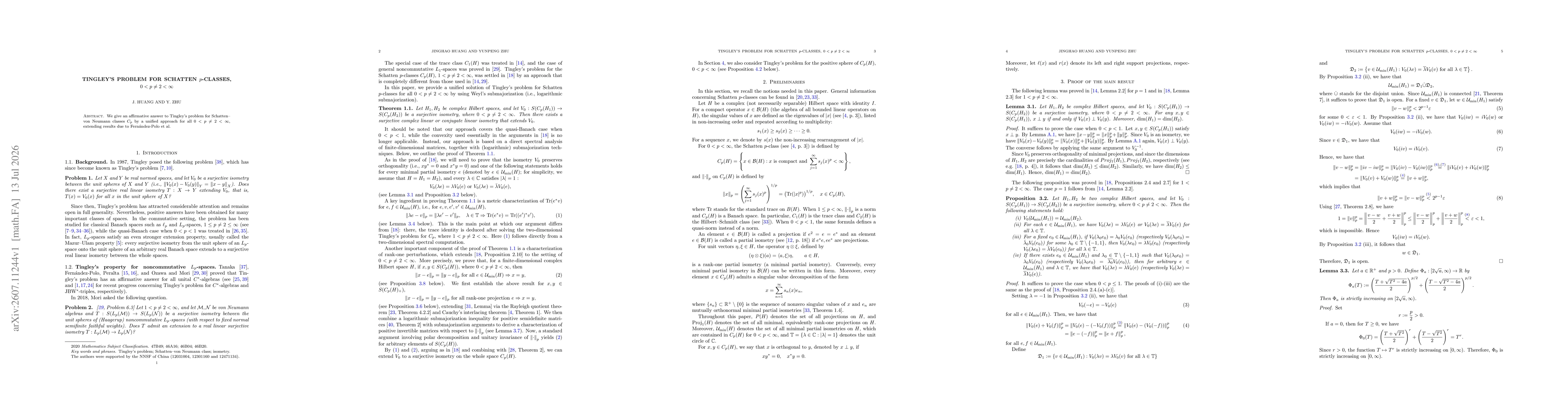Thumbnail for Tingley's Problem for Schatten \(p\)-Classes, $0<p\ne 2<\infty$
