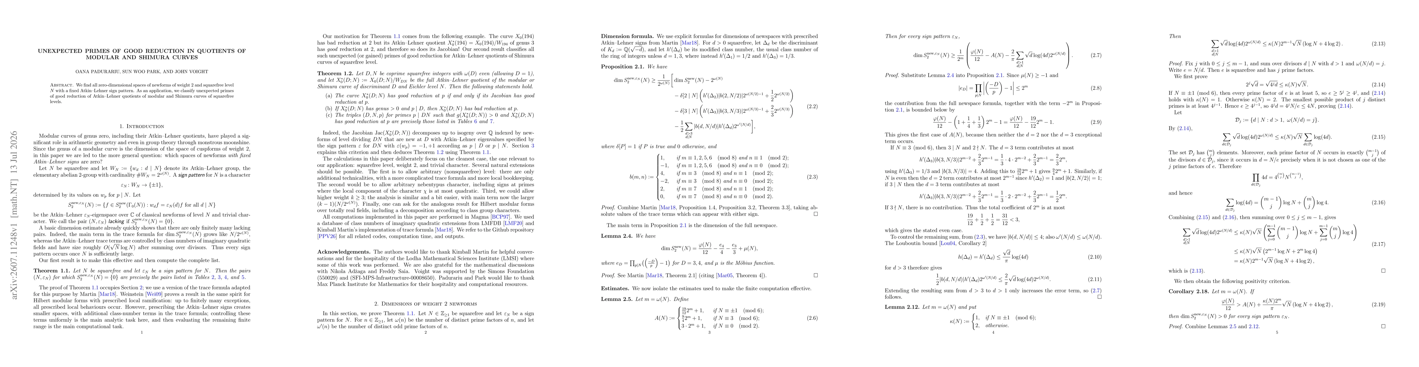 Thumbnail for Unexpected primes of good reduction in quotients of modular and Shimura curves