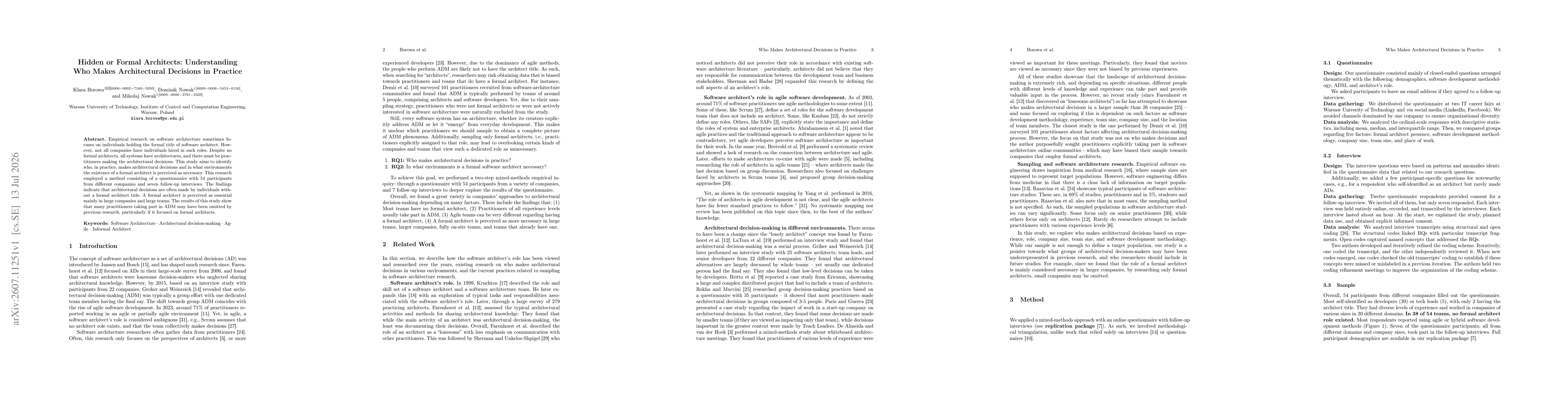 Thumbnail for Hidden or Formal Architects: Understanding Who Makes Architectural Decisions in Practice