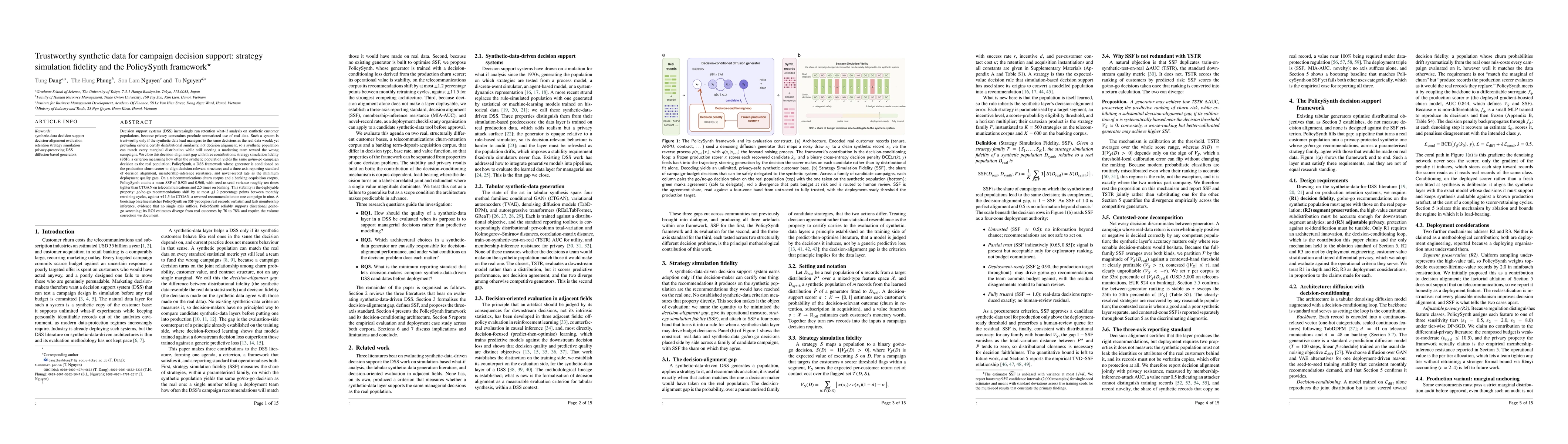 Thumbnail for Trustworthy synthetic data for campaign decision support: strategy simulation fidelity and the PolicySynth framework