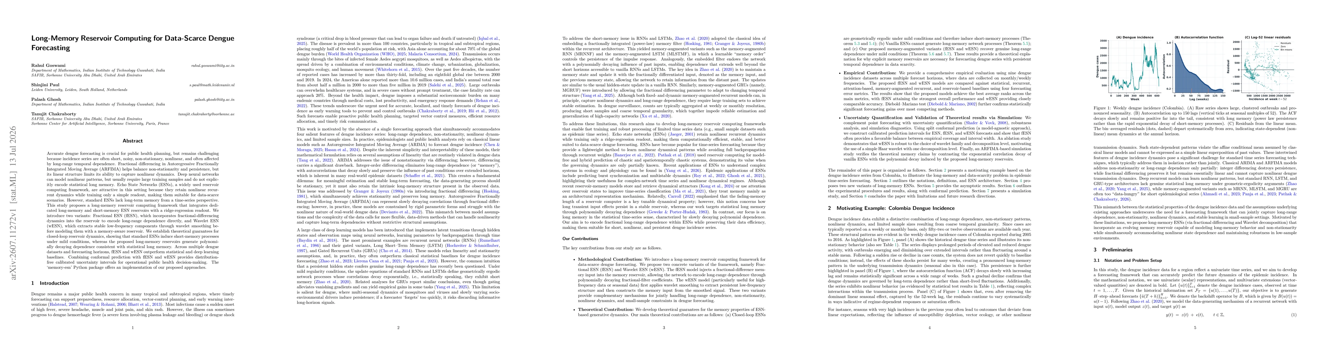 Thumbnail for Long-Memory Reservoir Computing for Data-Scarce Dengue Forecasting
