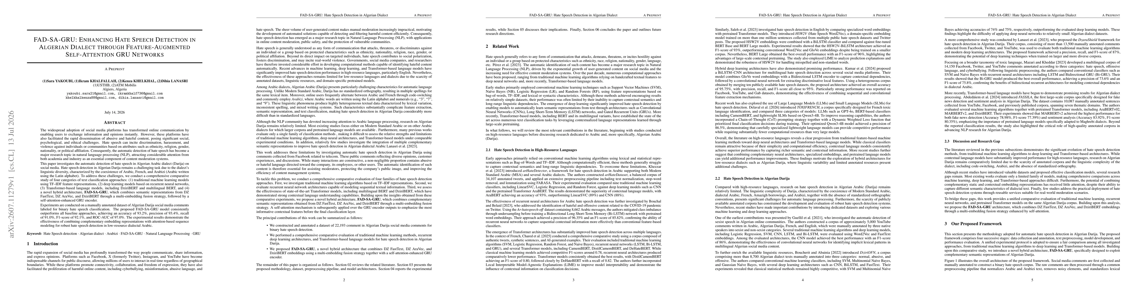 Thumbnail for FAD-SA-GRU: Enhancing Hate Speech Detection in Algerian Dialect Through Feature-Augmented Self-Attention GRU Networks