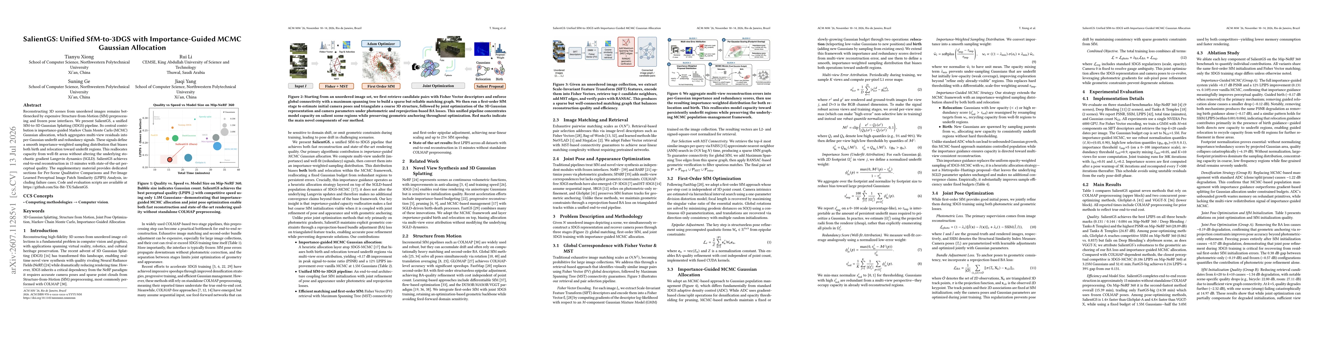 Thumbnail for SalientGS: Unified SfM-to-3DGS with Importance-Guided MCMC Gaussian Allocation