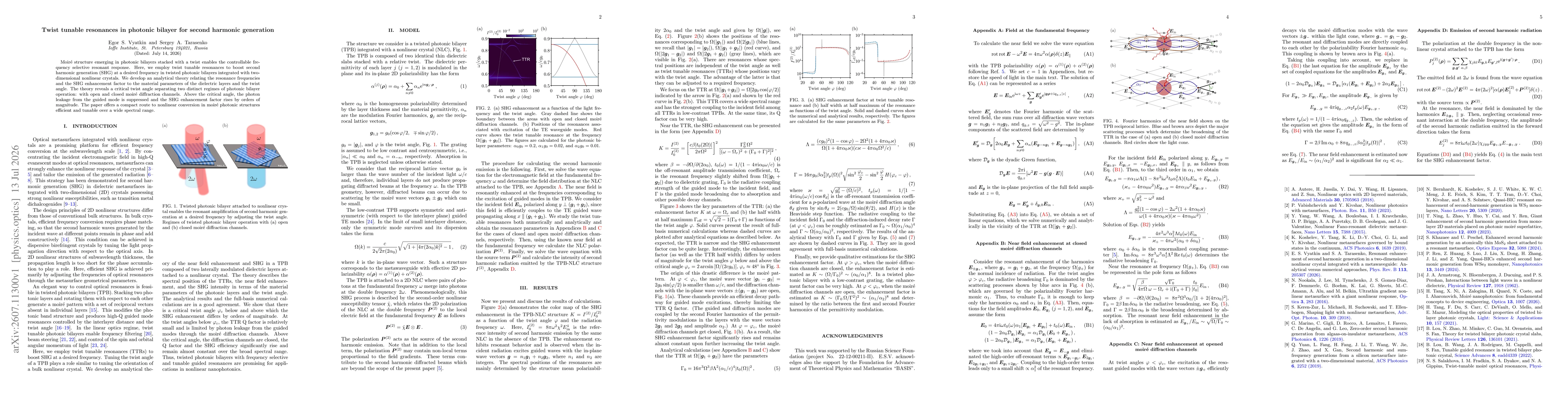 Thumbnail for Twist tunable resonances in photonic bilayer for second harmonic generation