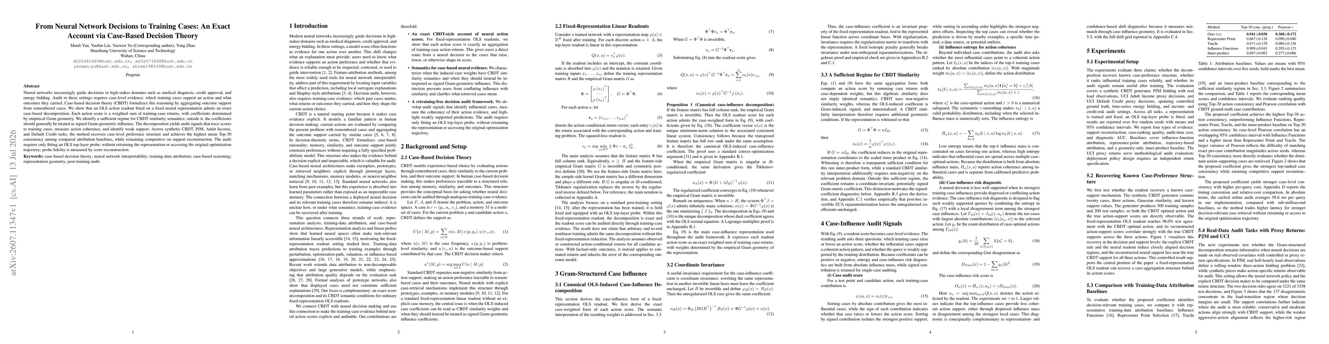 Thumbnail for From Neural Network Decisions to Training Cases: An Exact Account via Case-Based Decision Theory