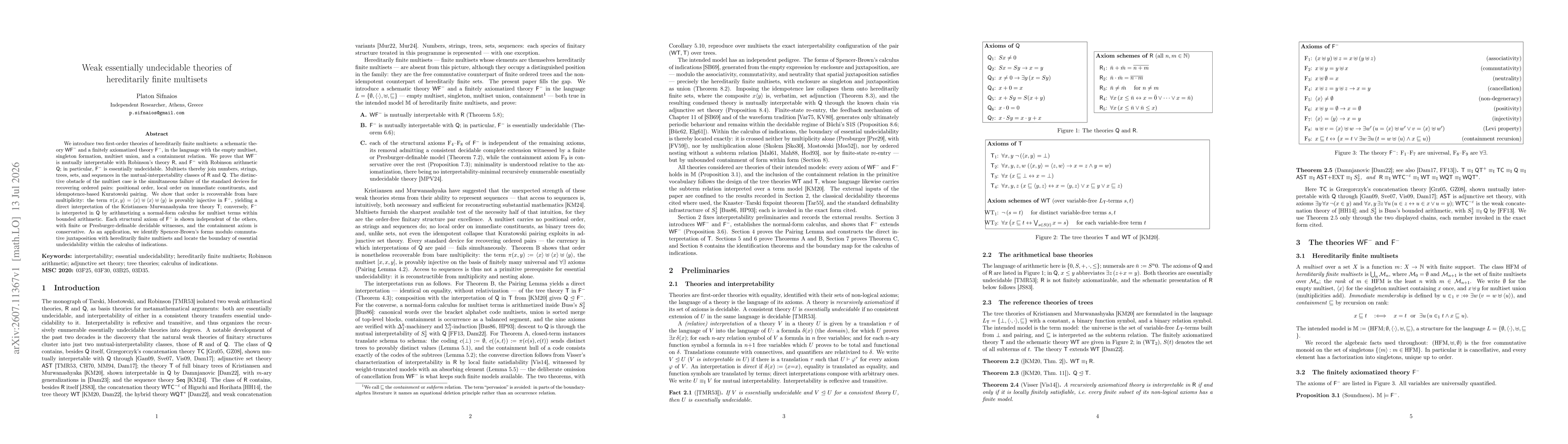 Thumbnail for Weak essentially undecidable theories of hereditarily finite multisets