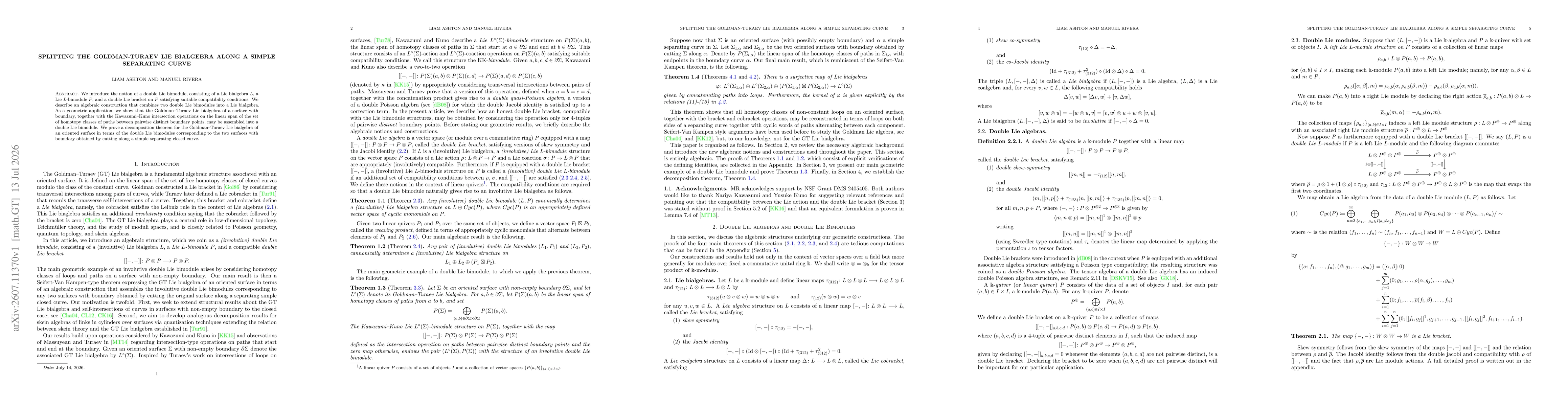 Thumbnail for Splitting the Goldman-Turaev Lie bialgebra along a simple separating curve
