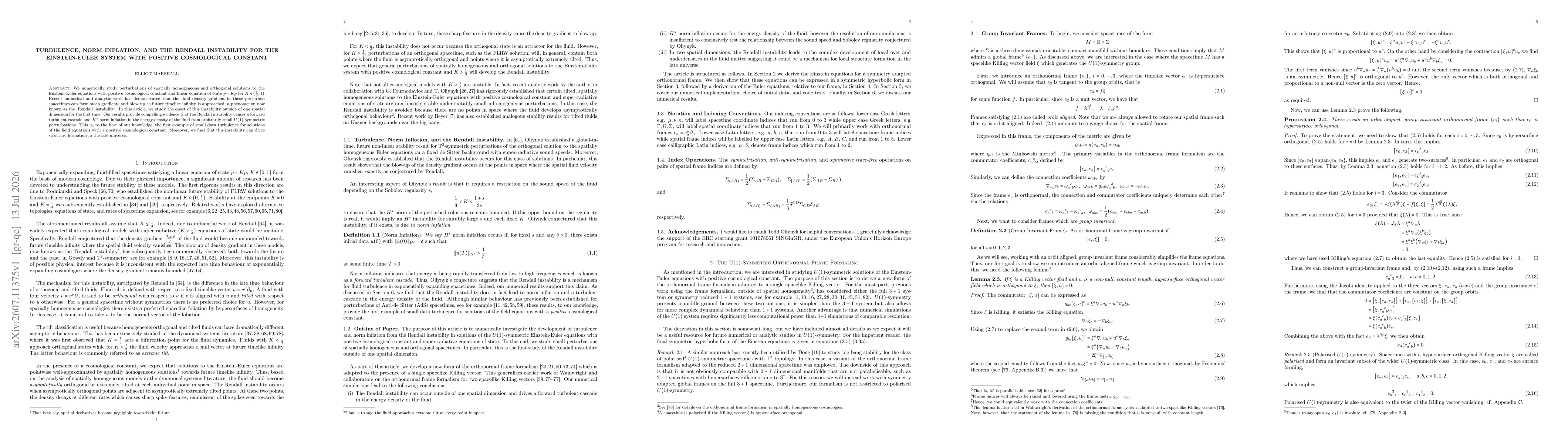Thumbnail for Turbulence, Norm Inflation, and the Rendall Instability for the Einstein-Euler System with Positive Cosmological Constant