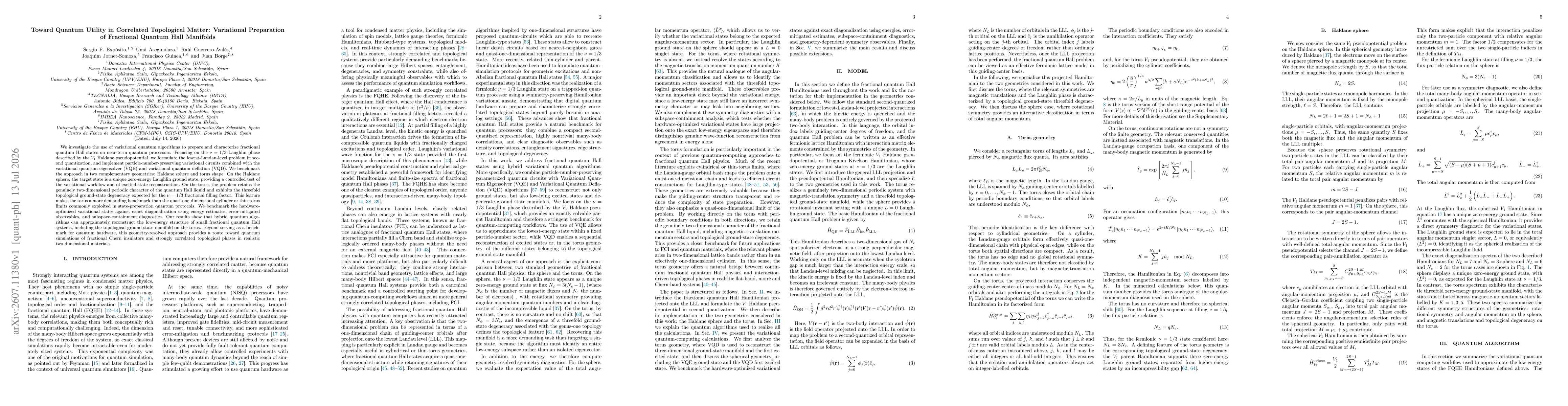 Thumbnail for Toward Quantum Utility in Correlated Topological Matter: Variational Preparation of Fractional Quantum Hall Manifolds