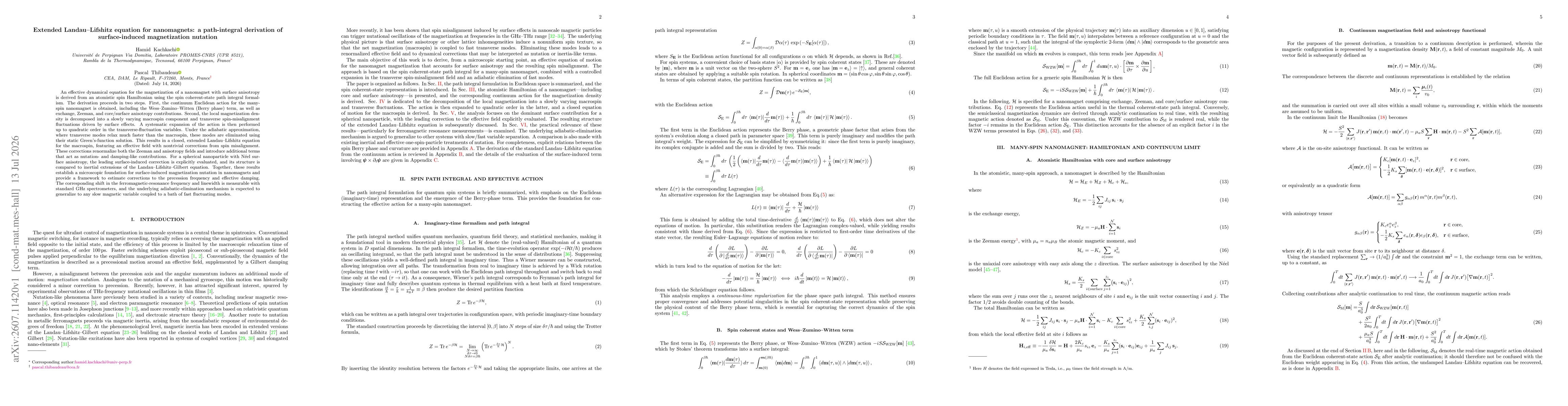 Thumbnail for Extended Landau--Lifshitz equation for nanomagnets: a path-integral derivation of surface-induced magnetization nutation