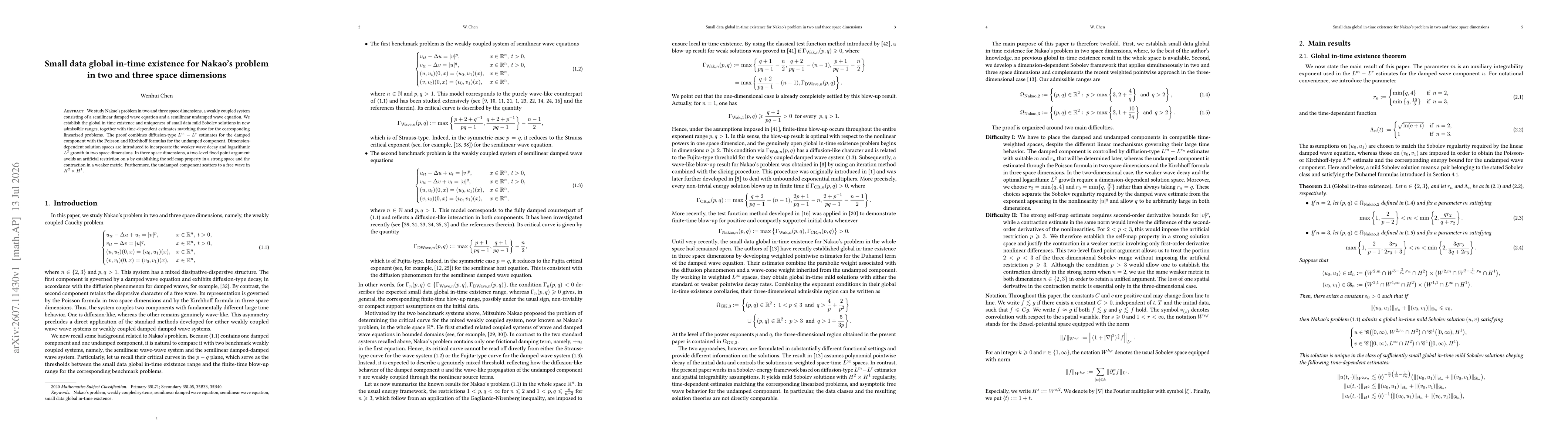 Thumbnail for Small data global in-time existence for Nakao's problem in two and three space dimensions