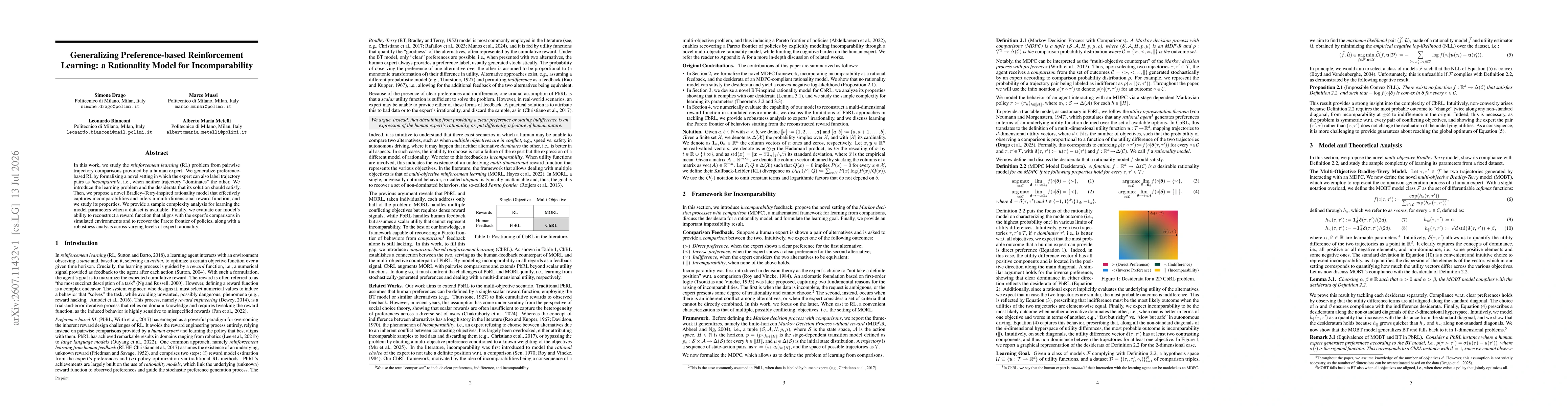 Thumbnail for Generalizing Preference-based Reinforcement Learning: a Rationality Model for Incomparability