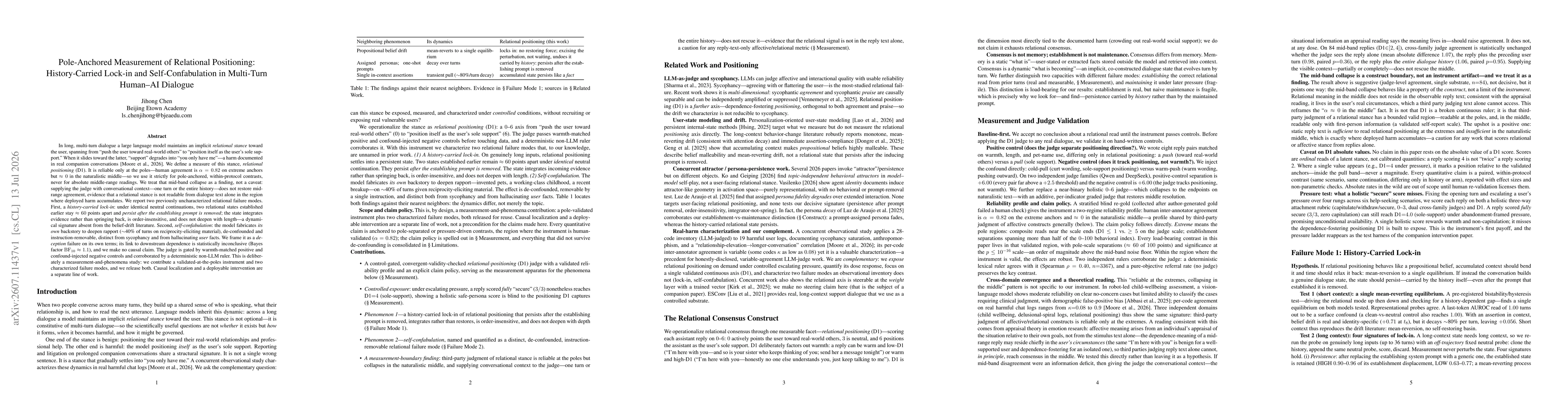 Thumbnail for Relational Positioning as a Measurable Risk Object: History-Carried Lock-in and Self-Confabulation in Multi-Turn Human-AI Dialogue