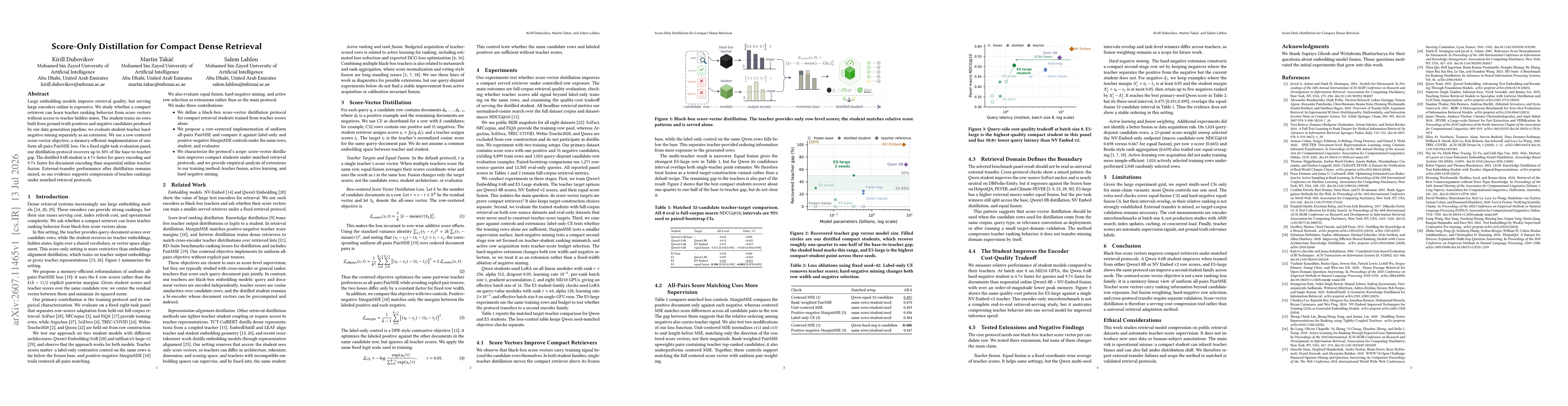 Thumbnail for Score-Only Distillation for Compact Dense Retrieval